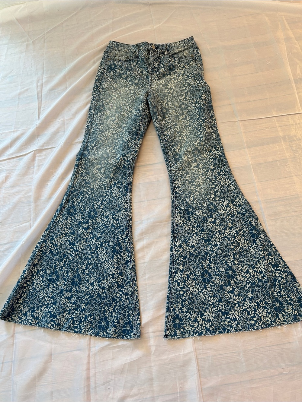 Altar'd State Blue Floral Flare Jeans